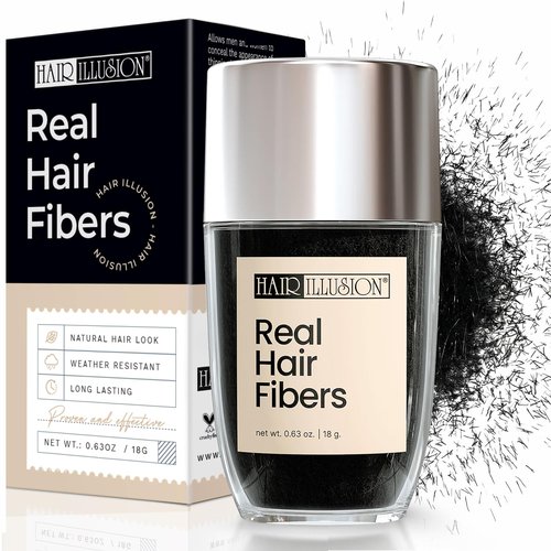 Hair Illusion | Black Real Fibers & Holding Spray for Thinning Hair - Natural Texture, 18g