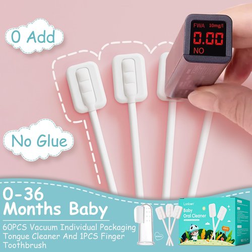 Lonlown 60PCS Baby Tongue Cleaner & 1PCS Finger Toothbrush Infant Mouth Cleaner Newborn Gum Cleaner Disposable Infant Oral Clean Stick Dental Care for Baby Toddler
