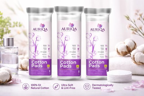 Auriqa Hygiene Premium Cotton Pads for Makeup Removal Round Pads - (Buy 2 Get 1 Free) Pack of 3 - White Cotton, with Aloe Vera Extracts, Embossed, Double Sided, for Skin Cleaning (80 Each)