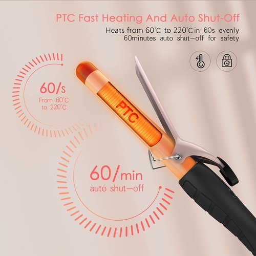 PRETFY 1 Inch Curling Iron with Ceramic Coating Barrel for Long/Medium Hair, 140-428℉ Adjustable Temperature, 30s Instant Heat, 110-240V Dual Voltage, Hair Waving Style Tool for Girls & Women