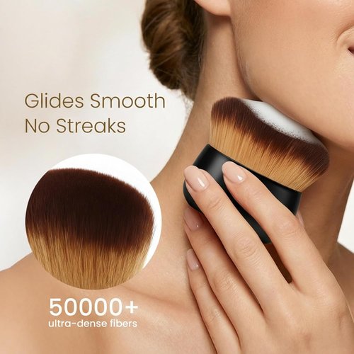Skiennix Kabuki Self Tanner Brush - Large Vegan Body Makeup Brush for Even Coverage | Black