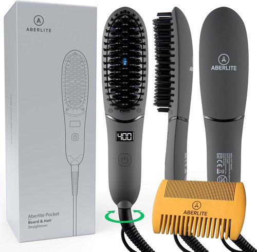 Aberlite Pocket Beard Straightener - Compact Ionic Heat Brush Comb with Anti-Scald Technology | Travel-Friendly