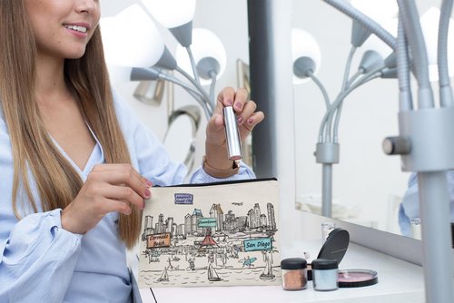 Beary Blu Cities Around the World Artwork Cosmetic Bag Series – Designed in USA, Travel Makeup Bag with Zipper, Souvenir Gift for Women, Artwork Organizer for Purse or Toiletry (San Diego)