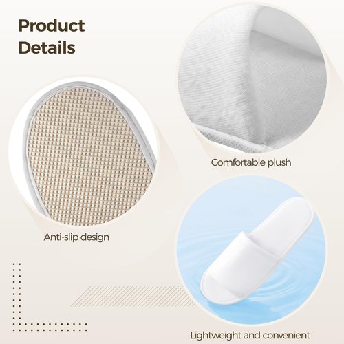 24 Pairs Spa Disposable Slippers, White Soft Plush Open Toe Non-Slip Slippers for Hotel, Spa, and Hospitality Unisex
