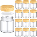 Norme 12 Pcs 4oz Glass Jars with Lids Empty Small Glass Containers and Inner Liners Reusable Cosmetic Jars Round Airtight Bottles with Plastic Wood Grain Lids for Travel