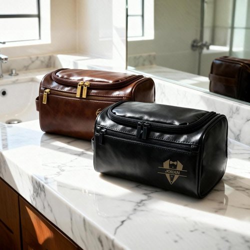 Skiennix Personalized Travel Leather Toiletry Bag - Waterproof & Customizable for Men | Ideal Gift for Dad, Husband, or Grandpa