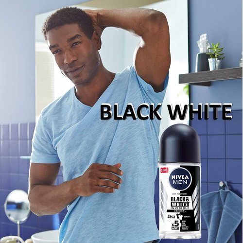 Nivea BLACK WHITE ORIGINAL, ROLL-ON – FREE ALCOHOL, ANTIPERSPIRANT DEODORANT, 48 HOURS PROTECTION, 1.7 OZ (Pack of 6), 50.0 milliliters