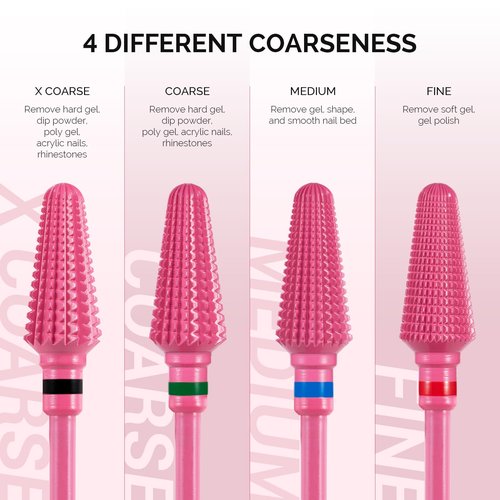 MelodySusie Professional Tornado Nail Drill Bits, 3/32'' Carbide Tungsten Multi-Function Bits, Suitable for Manicure Pedicure Cuticle Gel Polishing, Salon Bits, Pink Blossom, Series Bit-X, Coarse