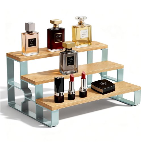 mengbu Vanity Organizer for Makeup,Perfume Organizer for Women,Skincare Organizers for Countertop,Bathroom Organizers and Storage,3 Tier Bamboo Display Shelf (Width=14")