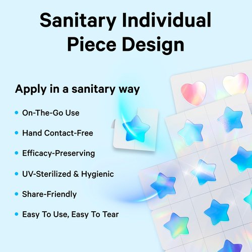 Sosky Hologram Pimple Patches for Face, Hydrocolloid Acne Patches with Salicylic Acid, Cute Star Zit Stickers,Colorful Blemish Covers,144 Count Blue Star Heart Moon Cloud Butterfly Flower