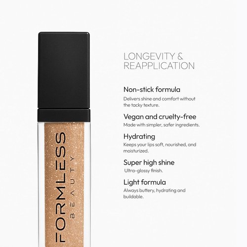 Formless Beauty by Jenny McCarthy Lip Gloss - Hydrating Radiance in Nude with Bronze Glitter | Non-Toxic, High-Shine Finish