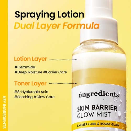 ONGREDIENTS Skin Barrier Glow Mist, Dual-Layer Facial Mist, 98% Pure Glutathione, Multi-Peptide, Centella, Ultra-Fine Spray, Cooling, Dry and Sensitive Skin, Korean Skin Care, 3.38 fl. oz. / 100ml