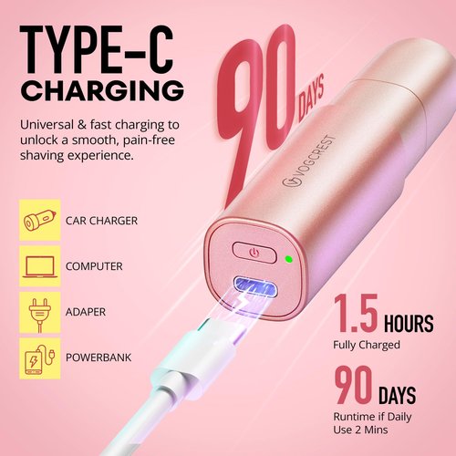 VG VOGCREST Nose Trimmer for Women: 2 in 1 Rechargeable Facial Hair Removal - Portable Mini Face Shaver for Chin Lip Peach Fuzz Ideal for Travel Use