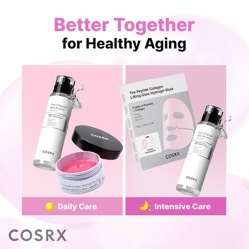 COSRX Pink Peptides Collagen Eye Patch - Reduces Puffy Eyes & Dark Circles | 60 Hydrogel Patches