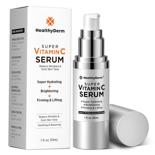 HealthyDerm Super Vitamin C Serum for Women Over 70: Niacinamide, Vitamin C, Hyaluronic Acid, Peptides, Vitamin E, Caffeine, Bakuchiol, Hydrating, Lifting, Face Wrinkle & Age Spots Reduction
