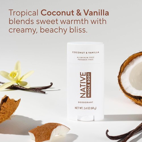 Native Whole Body Deodorant - Coconut & Vanilla Scent | 72-Hour Odor Protection, Aluminum-Free, 2.3oz