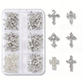 3D Cross Nail Charms for Nail Art, 60 Pcs Metal Crystal Cross Nail Decorations, Alloy Nail Studs and Rhinestones for Women Girl DIY Jewelry Crafts Supplies (Silver)
