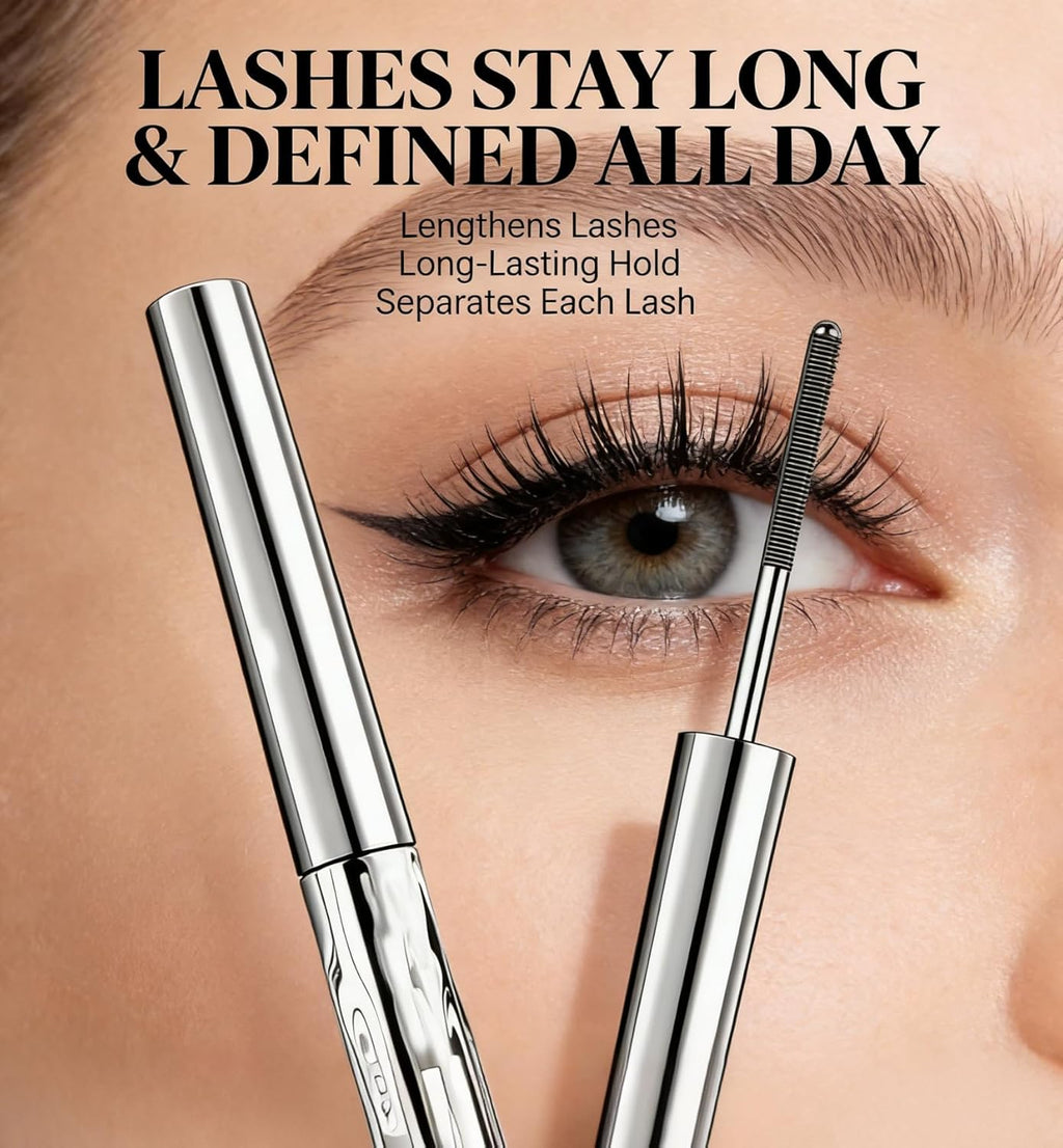 Upgraded Iron Metal Wand Mascara - Waterproof, Long-Lasting 3D Curling Formula | Smudge-Proof & Flake-Free (Black)