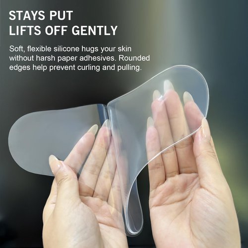 Neck Wrinkle Patches, Reusable Silicone Pads for Chest and Decollete, Overnight Smoothing and Firming, Anti Aging for Fine Lines, Washable Soft Fit, Side Sleeper Support, Anti Wrinkle Pads 4-Pack