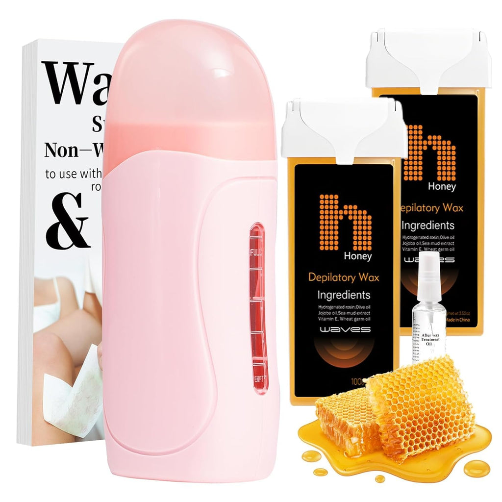 Waxpro Roll On Wax Kit, Wax Roller Kit - Waxing Kit for Women & Men with 2 Honey Wax Refills & 50 Wax Strips, Home Hair Removal for Body and Legs, Easy Painless & Smooth