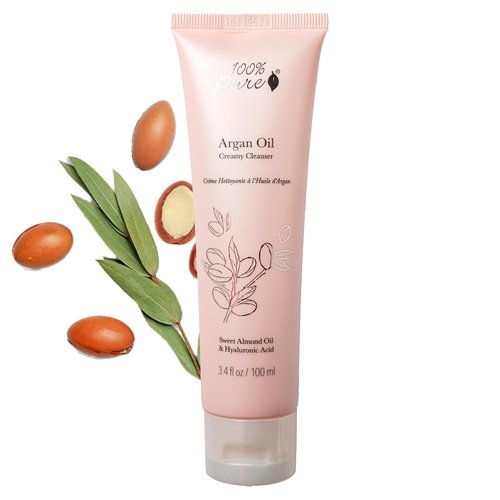 100% PURE Argan Oil Creamy Cleanser - Daily Moisturizing Face Wash & Makeup Remover for Radiant Skin - 3.4 Fl Oz
