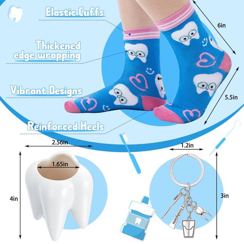 Patelai 6 Pcs Dental Hygienist Gifts for Women 20 oz Cup Makeup Bag Ceramic Toothbrush Pot Socks Tooth Shape Felt Badge Holder Keychain with Box Christmas Dentist Gift for Dentist Assistant Coworkers