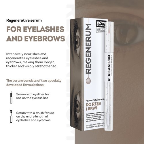 Regenerum - Eyelash and Eyebrow Regenerating Serum - Intensive Care for Brittle Eyebrows and Eyelashes with Dual Formula for Nourishment - 11g