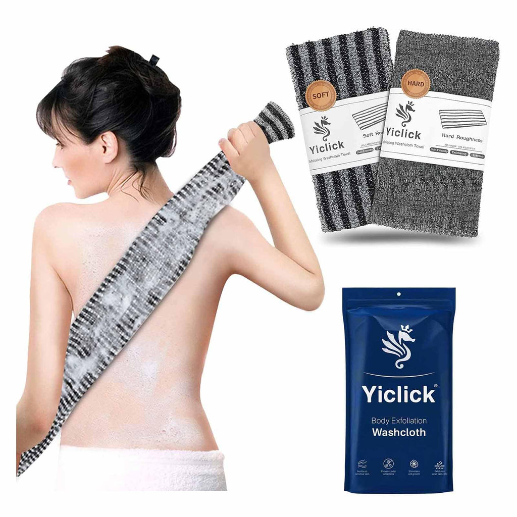 Yiclick 2 Pack Exfoliating Washcloth Towel - Body Scrubber Exfoliator, Loofah Sponge, Korean & Japanse & African Net Sponge Rag - Back Scrubber Washer for Use in Shower Bath