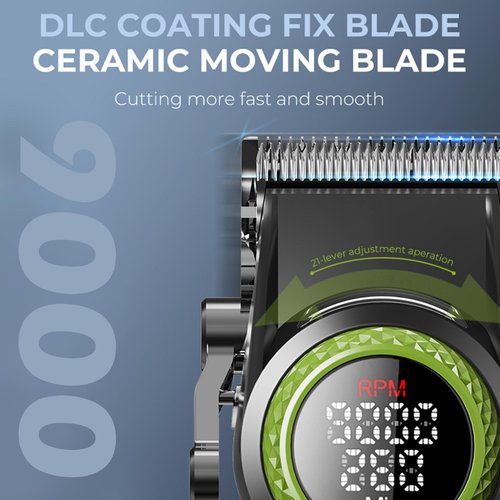 VGR 001 Professional Hair Clippers for Men, Cordless Barber Clippers for Hair Cutting, Carbon Steel Blade Hair Trimmers for Barbers, 9000RPM, LED Display, Green