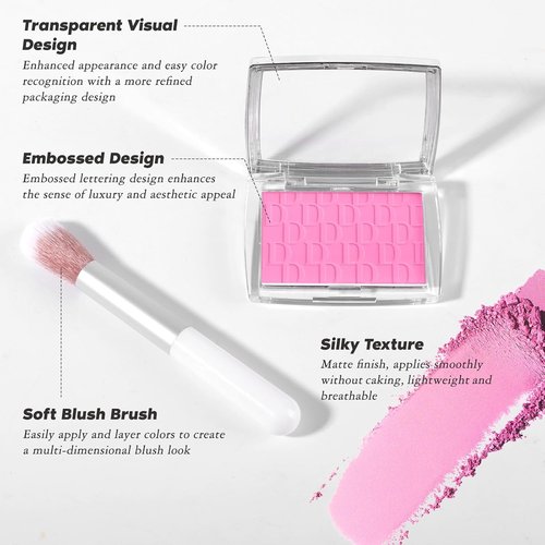 Pink Blush | Matte Powder Blush for Cheeks - Silky Lightweight Formula with Brush, 001#