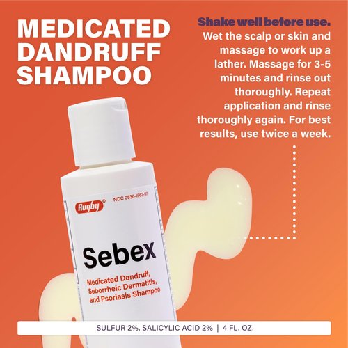 Rugby Sebex Medicated Dandruff Shampoo for Women and Men - 2% Sulfur and 2% Salicylic Acid Anti-Dandruff Shampoo - Helps With Symptoms of Seborrheic Dermatitis and Psoriasis - 4 Oz. (10 Pack)