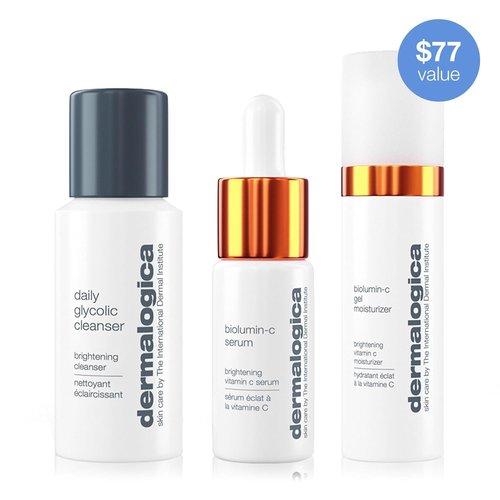 Dermalogica Daily Brightness Boosters Facial Skin Care Kit | BioLumin-C Serum, Gel Moisturizer & Cleanser