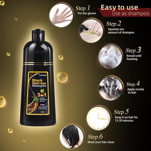 Regine Switzerland Black Hair Dye Shampoo - Herbal, Ammonia-Free Formula for 100% Gray Coverage | 16.9 Fl Oz