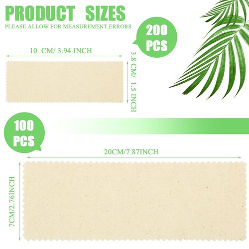 Loopeer 300 Pcs Natural Muslin Epilating Face Wax Strips Hair Removal Eyebrow Precut Body Facial Cotton Wax Cloth Strip for Women Men (Mixed Size)