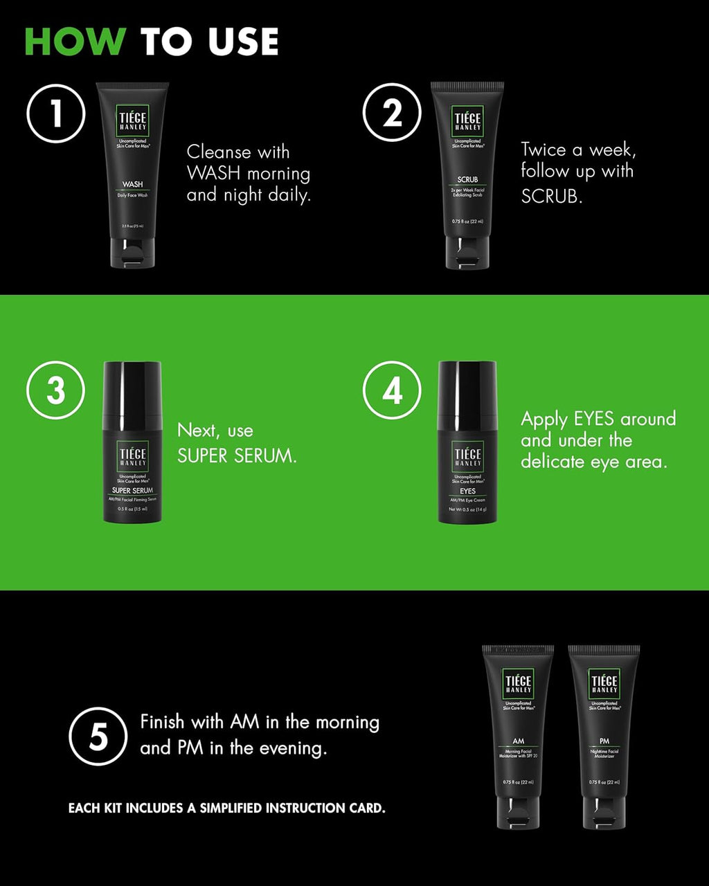 Tiege Hanley Skin Care Set for Men - Anti-Aging Routine | Level 3 Daily Wash, Scrub, Moisturizers & Eye Cream