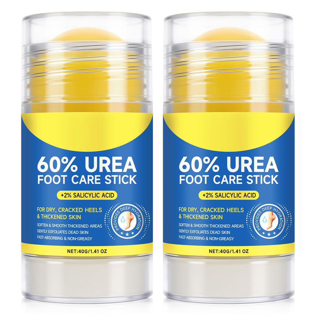 WLCTJIAYOU 2PCS Urea Cream Stick 60% + 2% Salicylic Acid, Heel Balm for Dry Cracked Feet, Callus Remover & Exfoliating Moisturizer, Fast-Absorbing Foot Cream Stick for Rough Heels, Hands & Knees