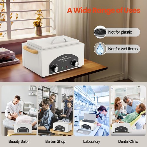 High Temperature Metal Tool Cleaner Machine, 2L Dry Heat Cleaning Box with Temperature & Time Setting, Cleaning Cabinet with Handle, for Beauty Salon, Barber Shop, Lab, Dental, Home, Restaurant, White