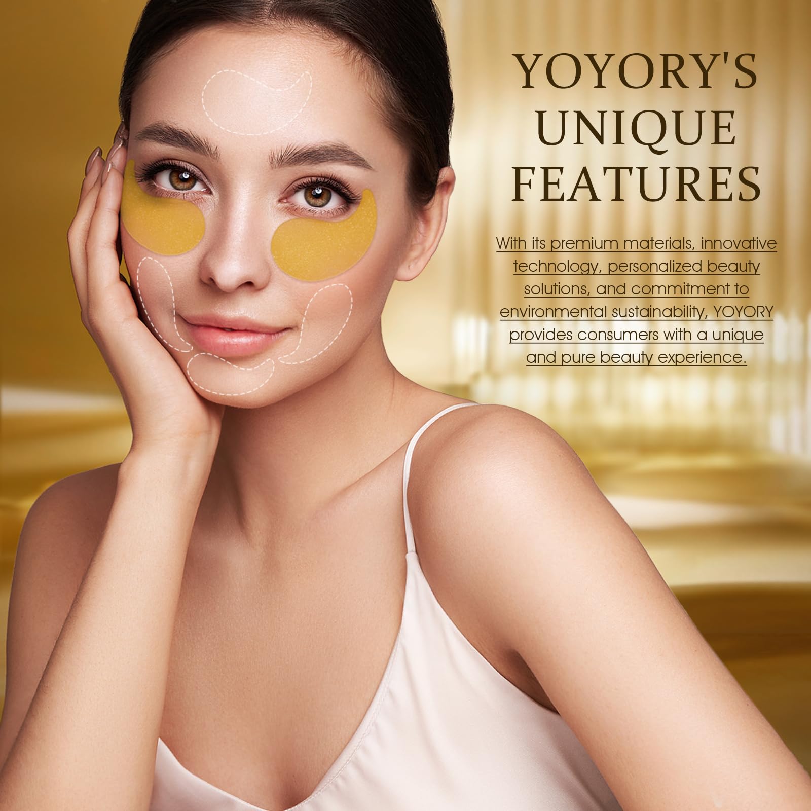 YOYORY Under Eye Patches Masks - 24K Gold Eye Patch for Dark Circles & Puffy Eyesg,Fine Lines,Eye Bags, Wrinkle,Contains Caffeine and Collagen, Hydration for Women and Men, (60 Pcs) Gold