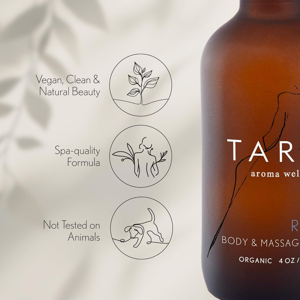 TARA Spa Therapy Massage Oil - Premium Organic Relaxation Blend with Lavender & Chamomile, 4 oz