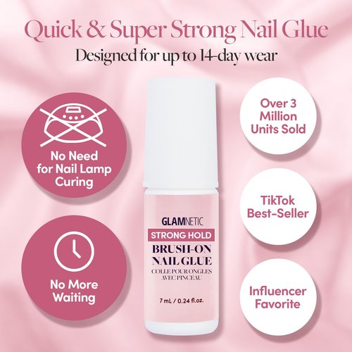 Glamnetic Super Strong Brush On Nail Glue (3 Bottles) | Brush Tip Applicator, Mess Free, Travel Friendly, Vegan | Durable & Long-Lasting | .24 fl. oz.