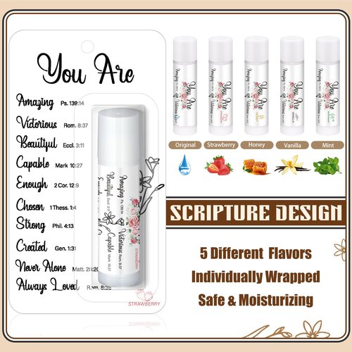 Sacubee 25 Pack Christian Gifts Bulk for Women Men Religious Lip Balms Bulk Church Party Favors Christmas Party Gifts Stocking Stuffers Bible Verse Study Supplies for Employee Staff Coworkers