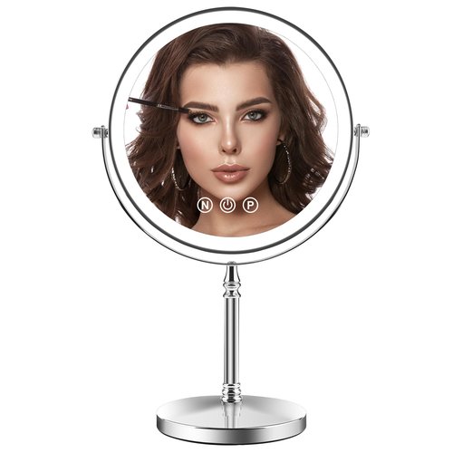 SLIMOON 9" Large Lighted Makeup Mirror, 1X/10X Magnifying Makeup Mirror with 3 Colors Dimmable Lightning, 80 LED Lights, 360°Rotation Double Sided Standing Vanity Mirror