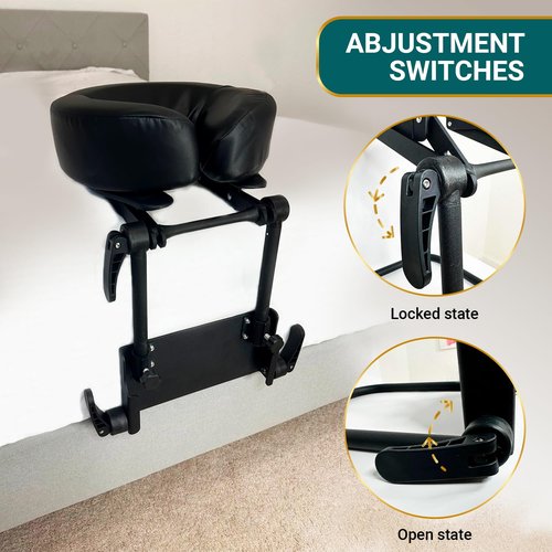 EASY SPA Home Mattress Top Massage Kit Adjustable Headrest with PU Face Down Pillow, Face Cradle for Massage Table, Massage Equipment (Black)