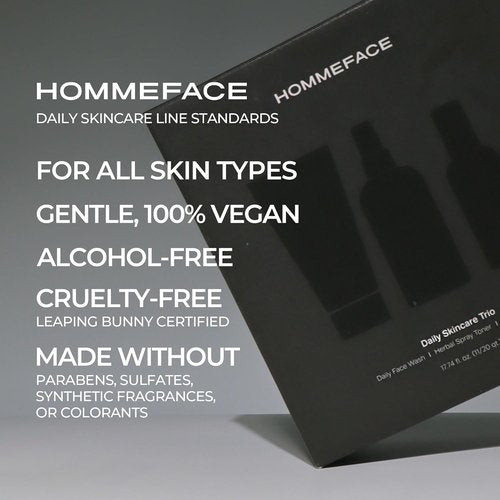 HommeFace Men's Daily Trio Skincare Set - 3-Step Routine with Face Wash, Toner & Moisturizer | CICA & Tea Tree Extracts