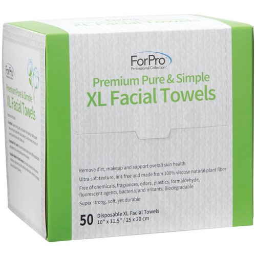 ForPro Disposable Face Towels - Ultra Soft Lint-Free Makeup Remover for Sensitive Skin | 50-Count Biodegradable Towelettes