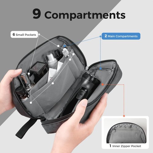pack all Travel Toiletry Bag for Men, Hanging Dopp Kit, Water-Resistant Shaving Bag for Toiletries, Accessories (Dark Grey)