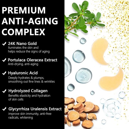 LA MIURA 24K Gold Under Eye Patches - 60 Pcs Eye Masks for Dark Circles Puffiness - Skin Care with Collagen Hyaluronic Acid - Anti-Aging & Rejuvenating Hydrogel Eye Patch