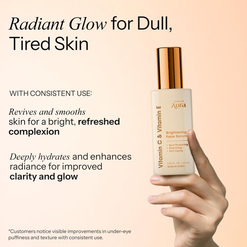 Radiant Aura Vitamin E & C Serum For Face – Dermatologist Tested, Anti Aging, Korean Skin Care – Revives Tired Skin, Smooths Fine Lines, Lightweight Hydration – Vegan, Clean Beauty – 2.03 Fl. Oz.