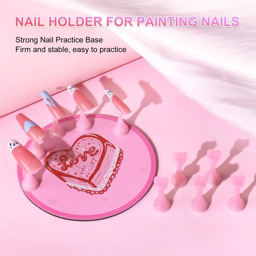 ANGNYA Nail Stand for Press Ons, Round Super Magnetic Base Nail Holder for Painting Nails with 200 Pcs Reusable Double-Sided Tape for Nails Practice Nail Tools Home DIY Salon Supplies