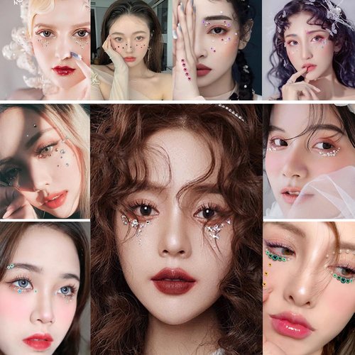 JKanruh 5504pcs 32 Sheets 30 Colors 3mm to 5mm Self-Adhesive Face Gems Stickers,Colorful Bling Rhinestone Sticker Sheet for DIY Crafts,Face,Nail,Body,Makeup,Wedding,Decor,Embellishments(3 Size)